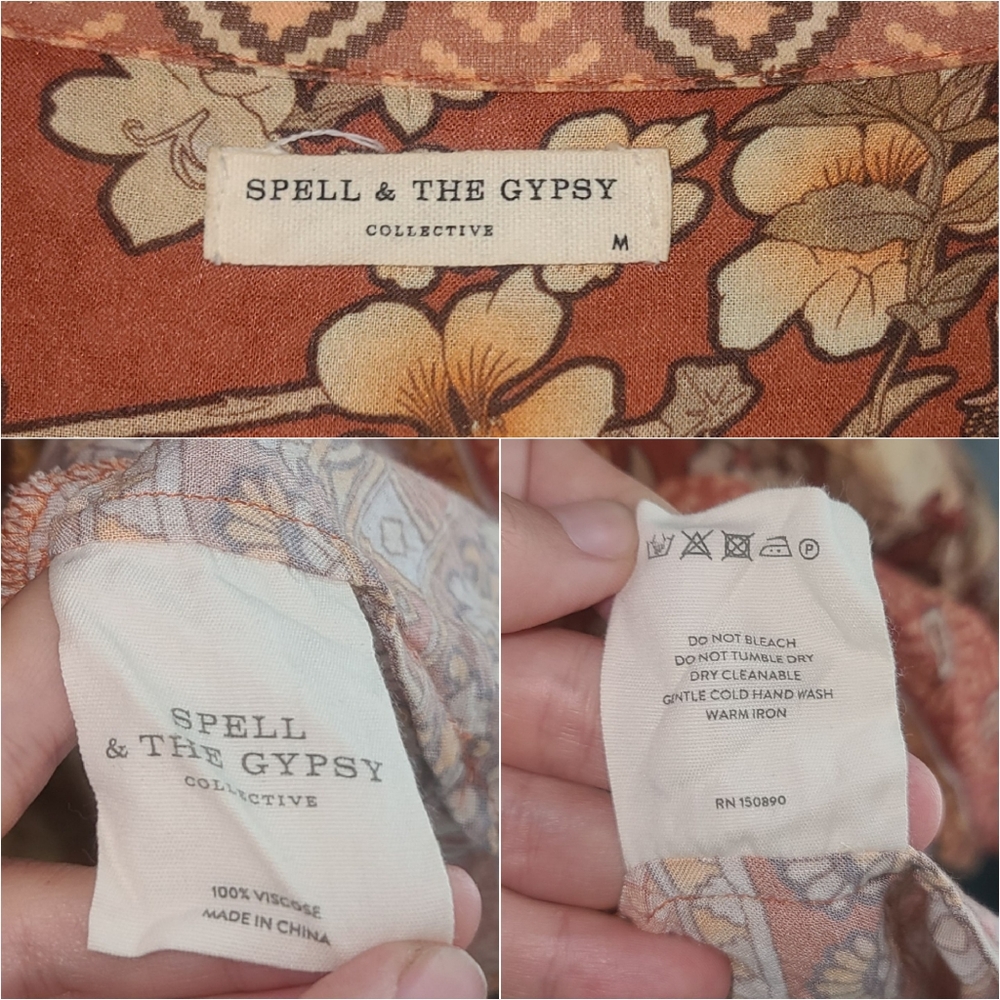 Spell designs Lady Amethyst Amber Boho midi dress gown copper M floral horses - Picture 10 of 16